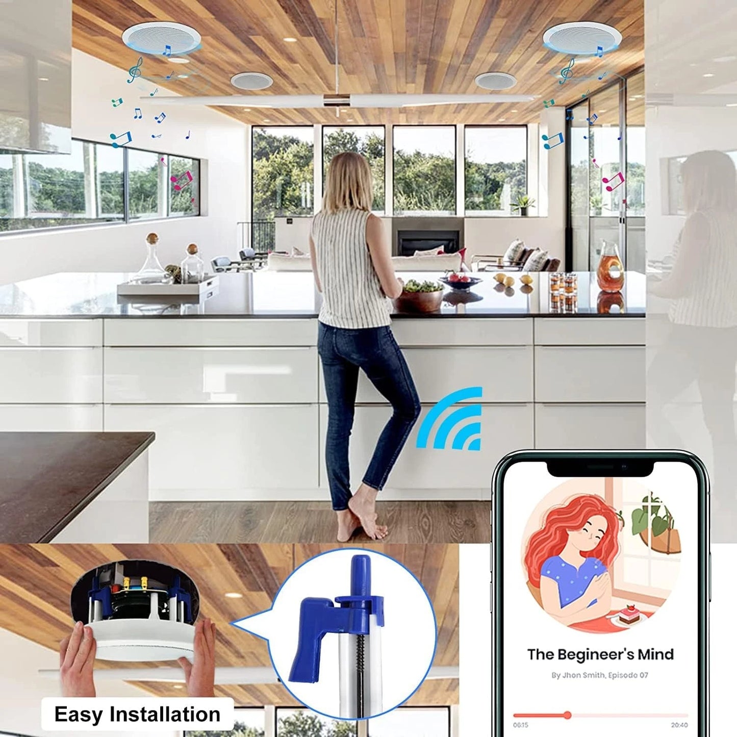 Herdio Bluetooth Ceiling Speaker System, Flush Mount, 600W