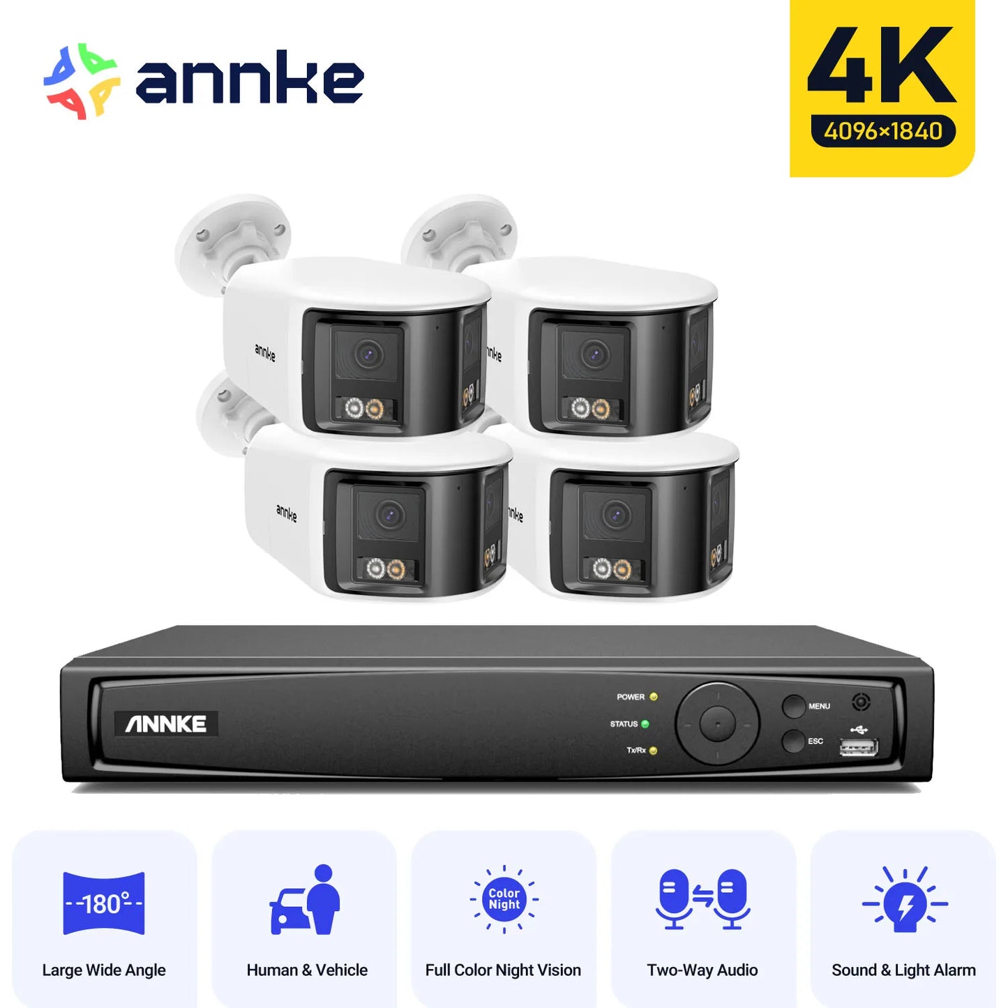 ANNKE 4K Security Camera System With 180 Panoramic Dual Lens NVR