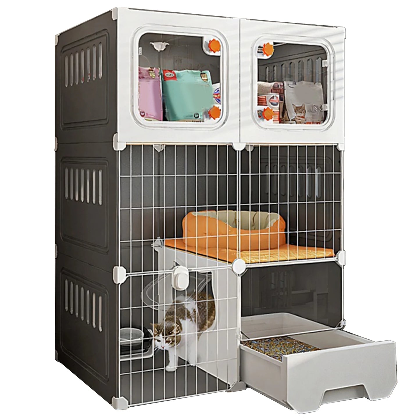 Indoor Metal Wire Cat Cage Enclosure With Storage Cube Bed