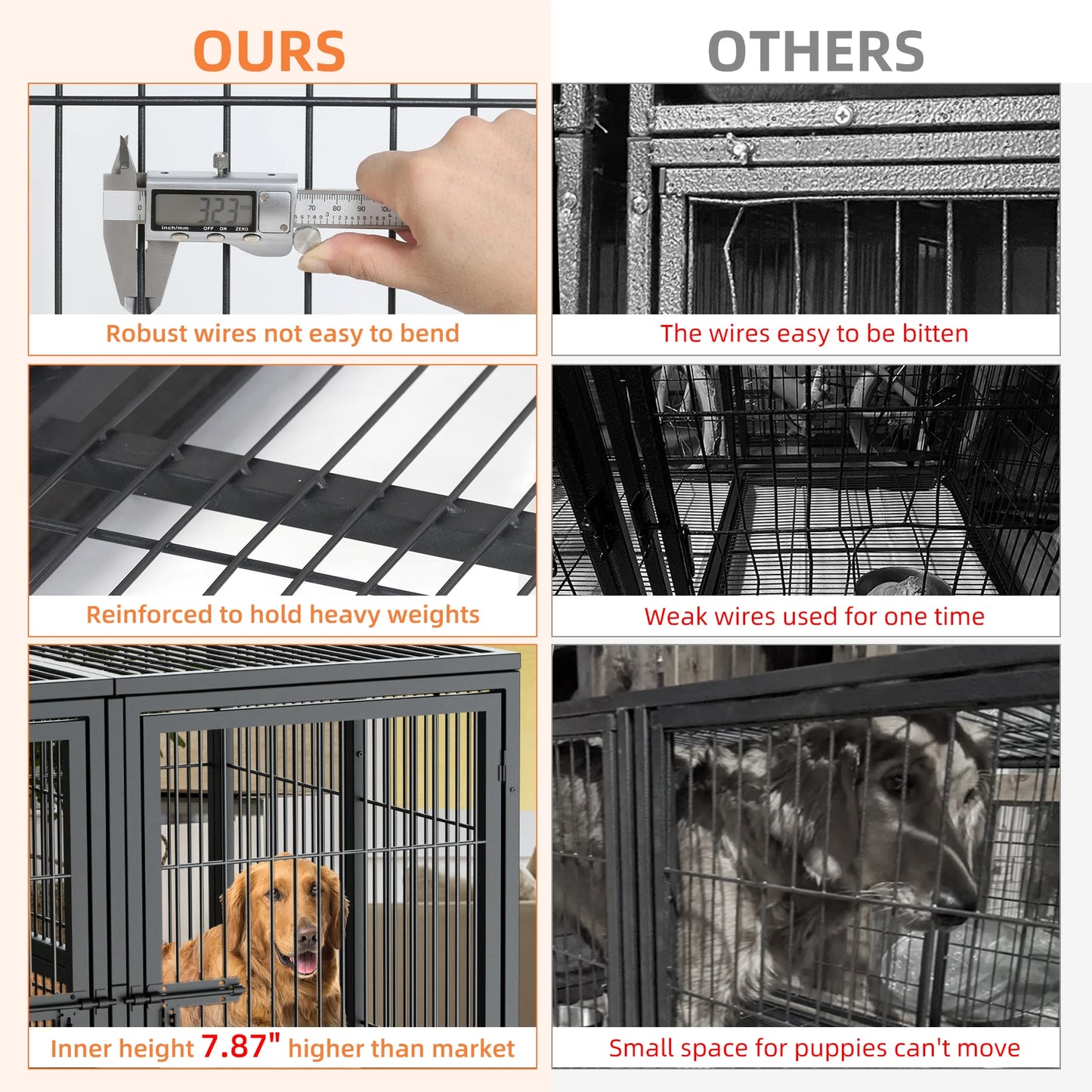 BINGOPAW Heavy Duty Metal Dog Cage With Tray Divider