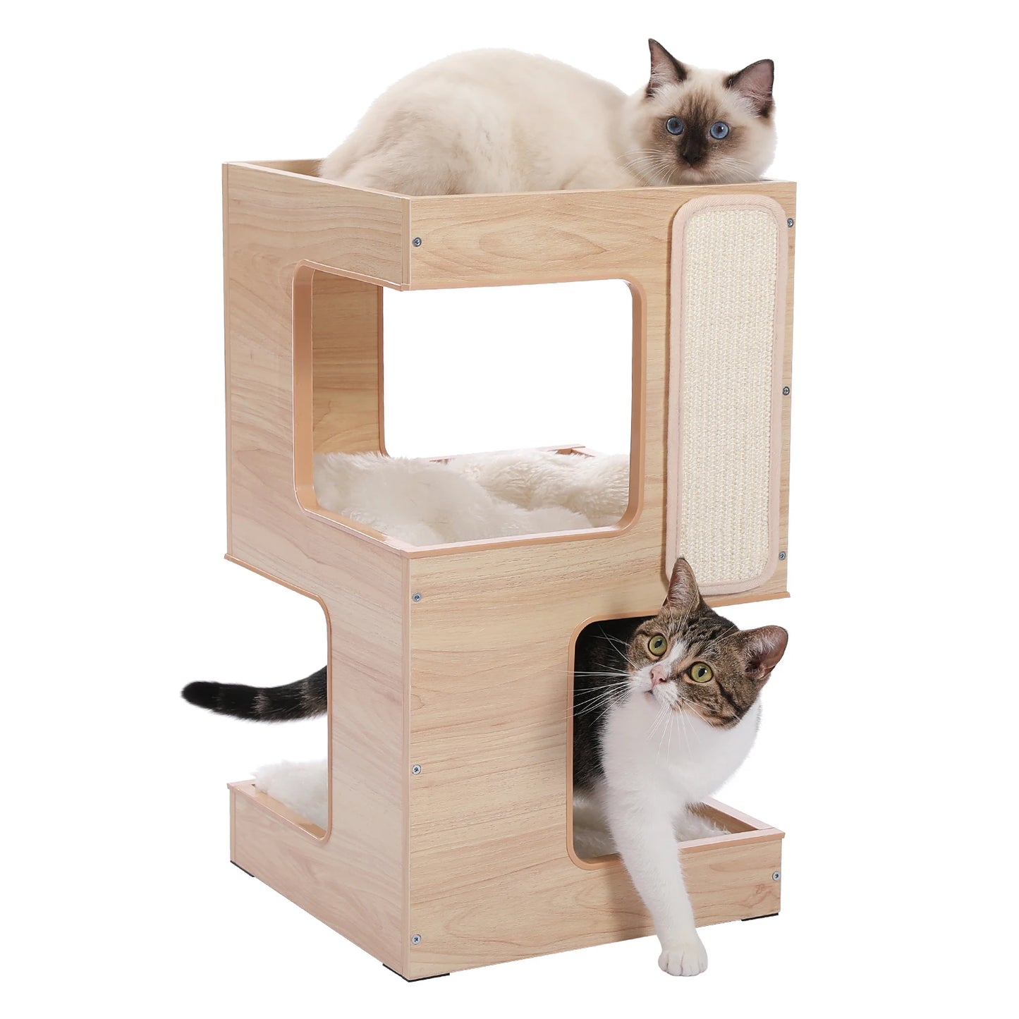 PAWZ Road Wood Cat Condo House With Scratching Pad Included