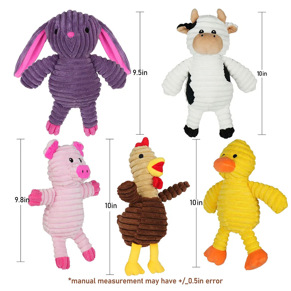 Five Pack Plush Dog Toys Squeaky Assorted Value Bundle