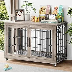 Engineered Wood Dog Crate Furniture With Cushion Set Of 2