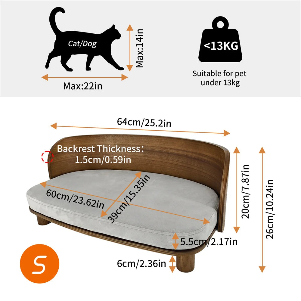 Unique Elevated Pet Sofa Wood Small Dog Couch Bed with Cushion for Puppy Kitty