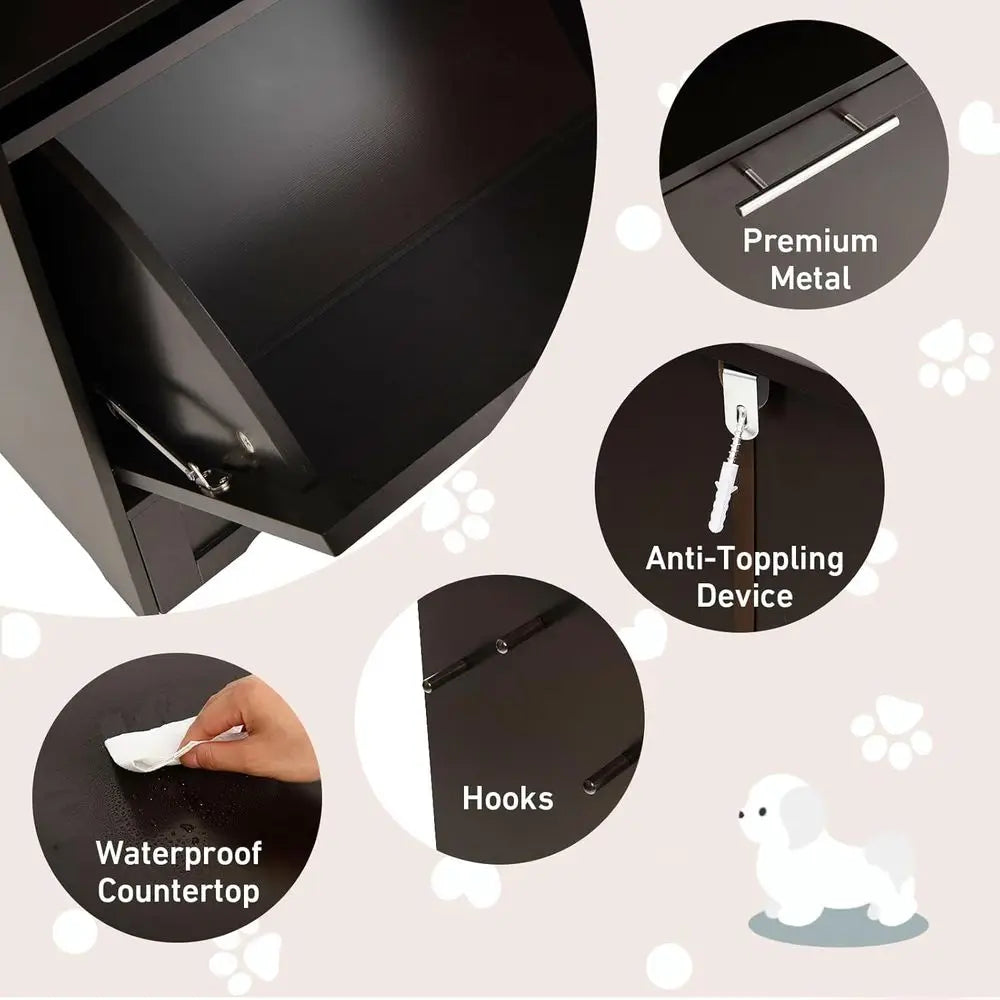 Dog Food Cabinet Feeding Station With Elevated Bowls And Storage