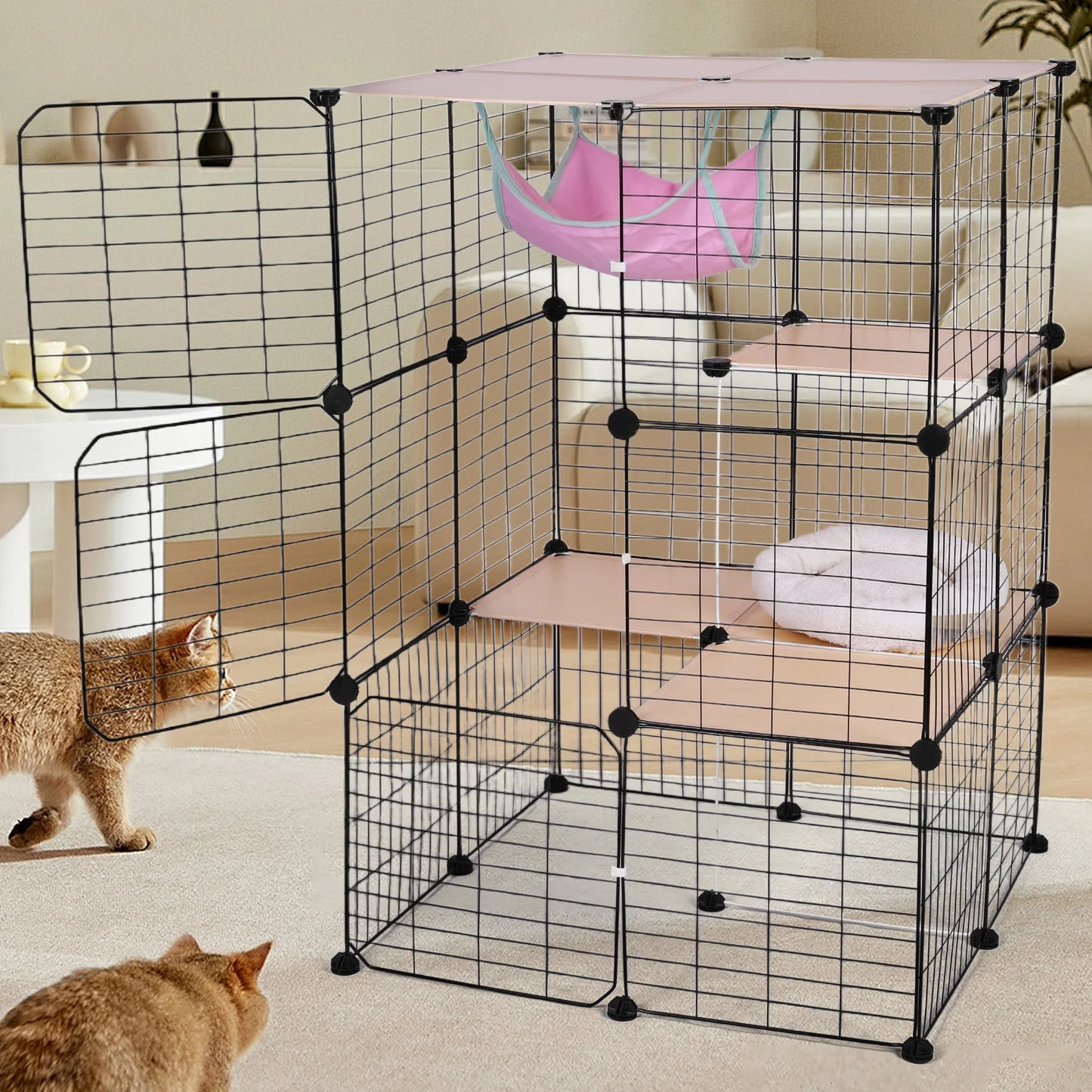 Detachable 3 Tier Cat Cage With Hammock Bed Indoor Use