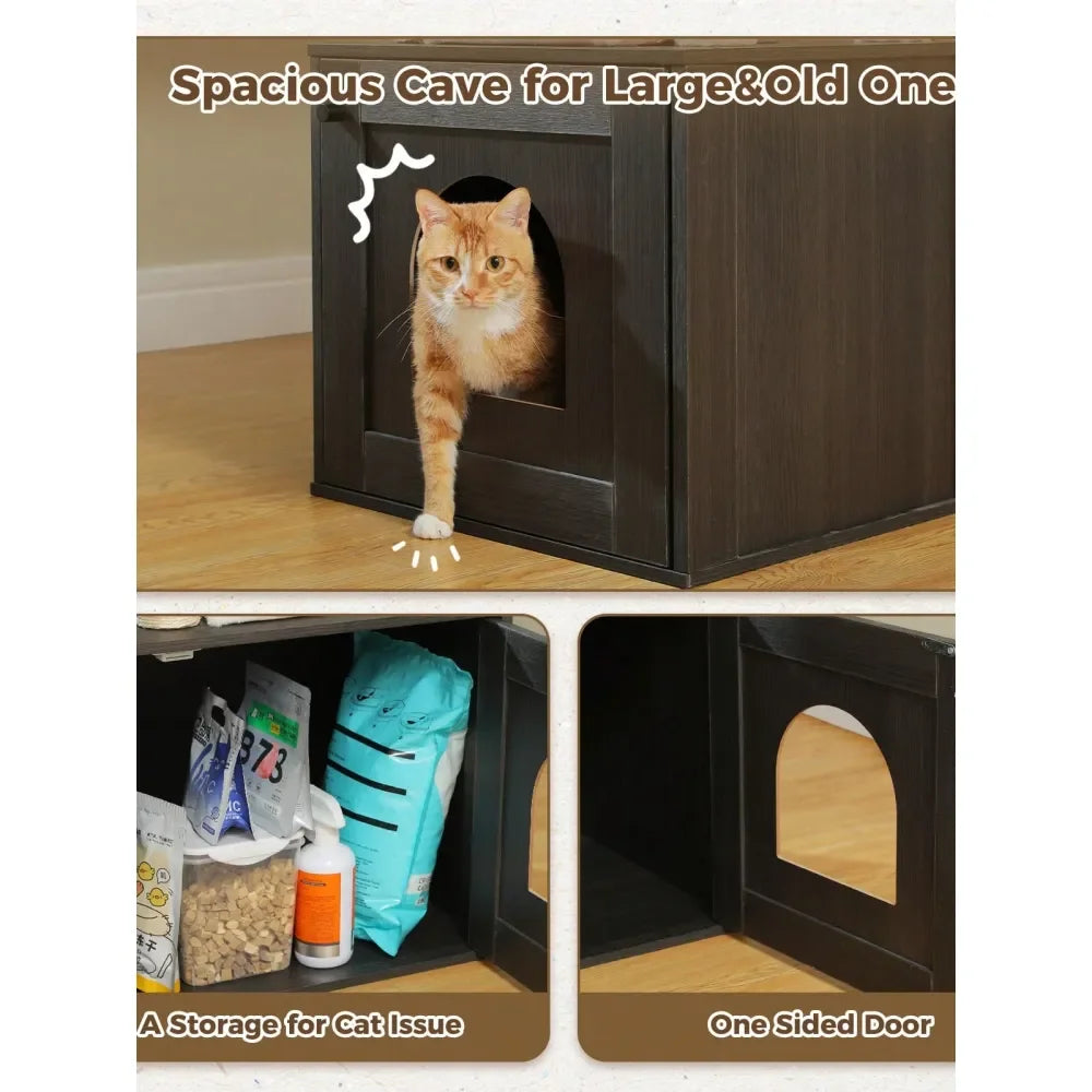 XMSJ Cat Tree With Litter Box Enclosure And Storage Cabinet
