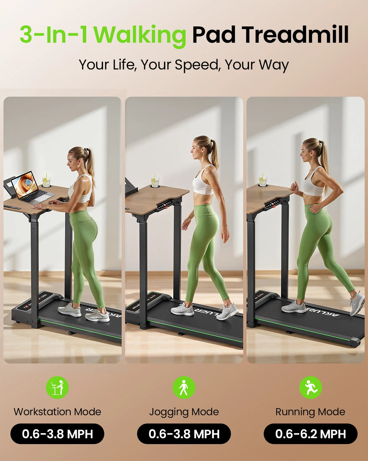 AKLUER Walking Pad Treadmill Compact Foldable Home Office