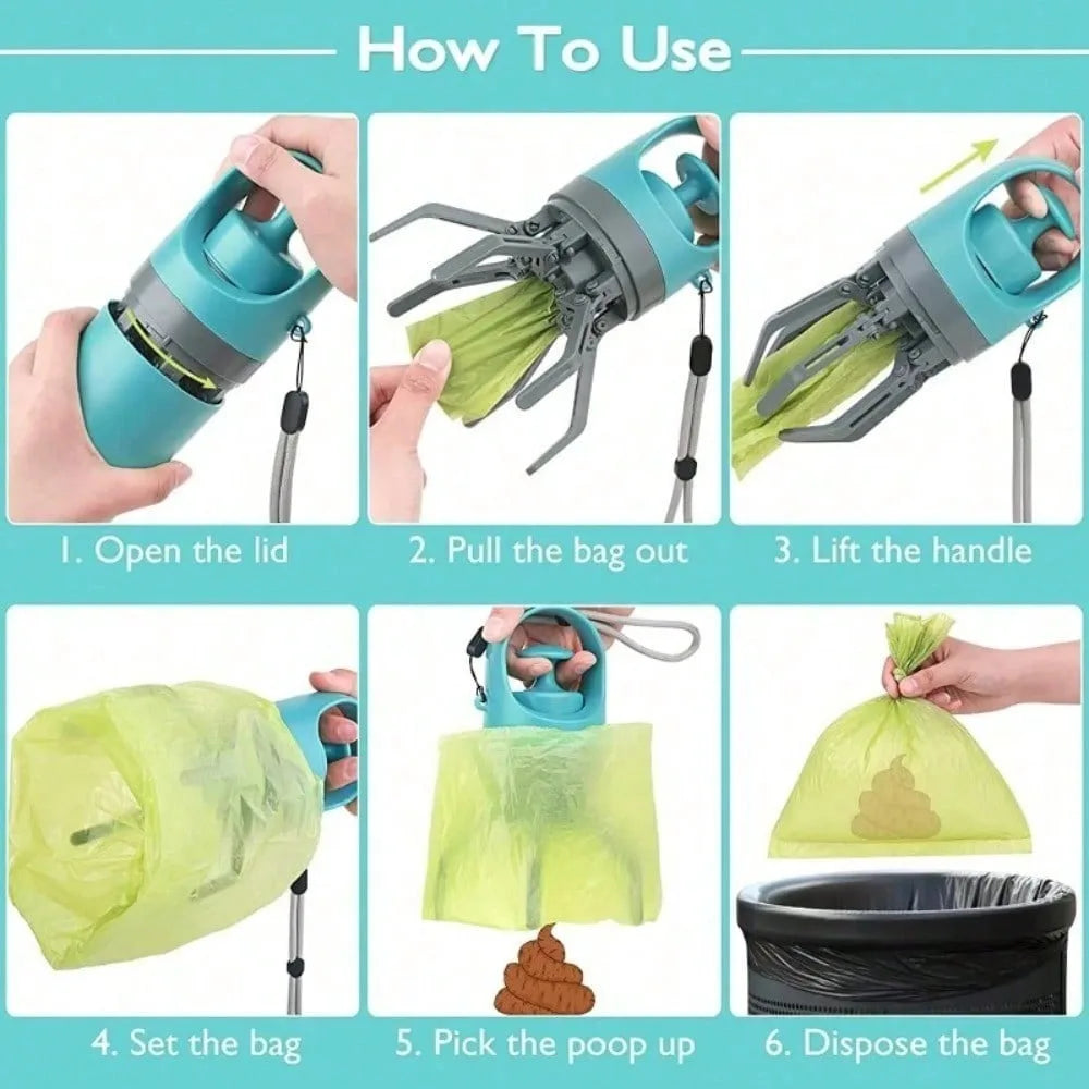 Portable No Touch Dog Pooper Scooper With Claw Bag Holder