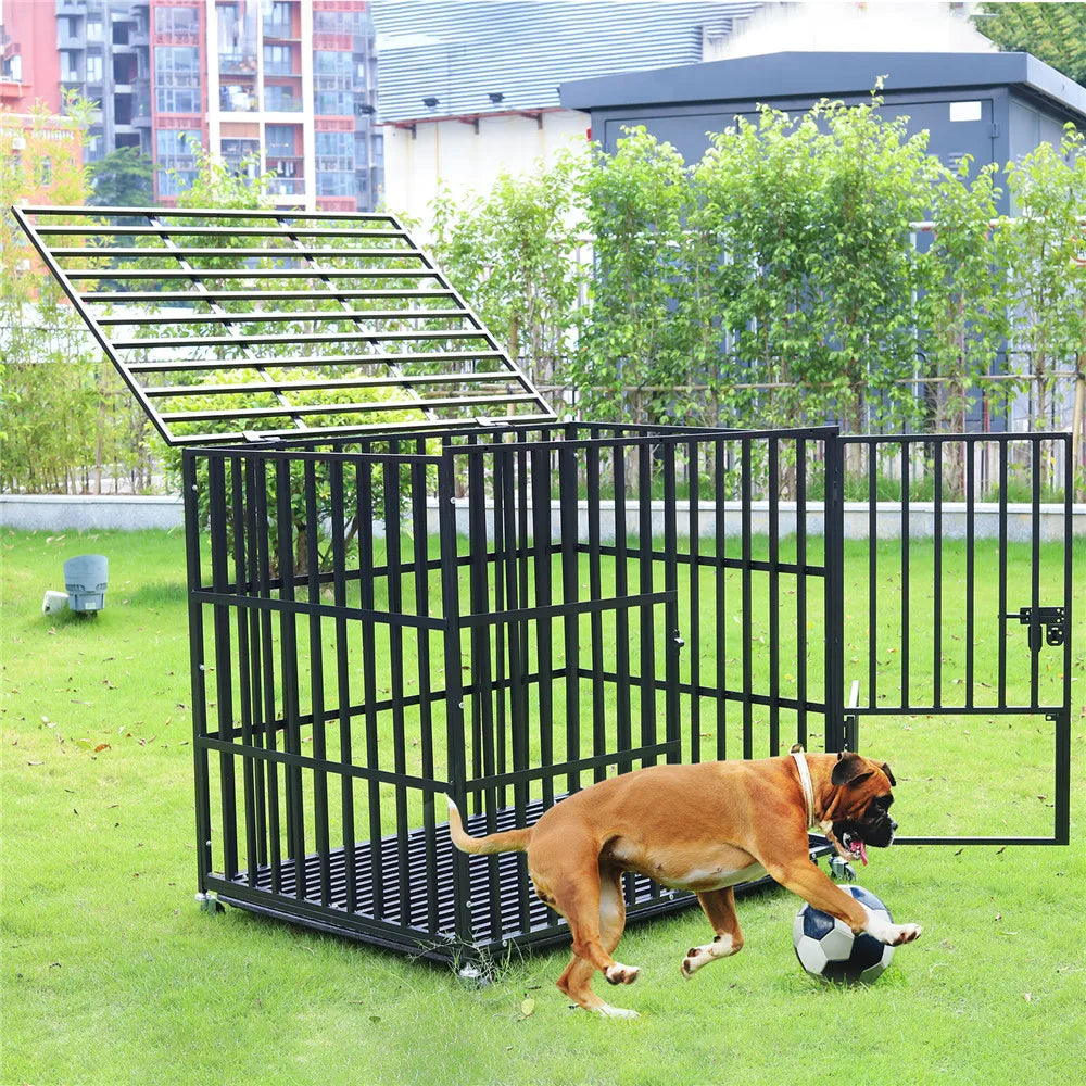 BINGOPAW Rolling Heavy Dog Crate Kennel Playpen With Tray