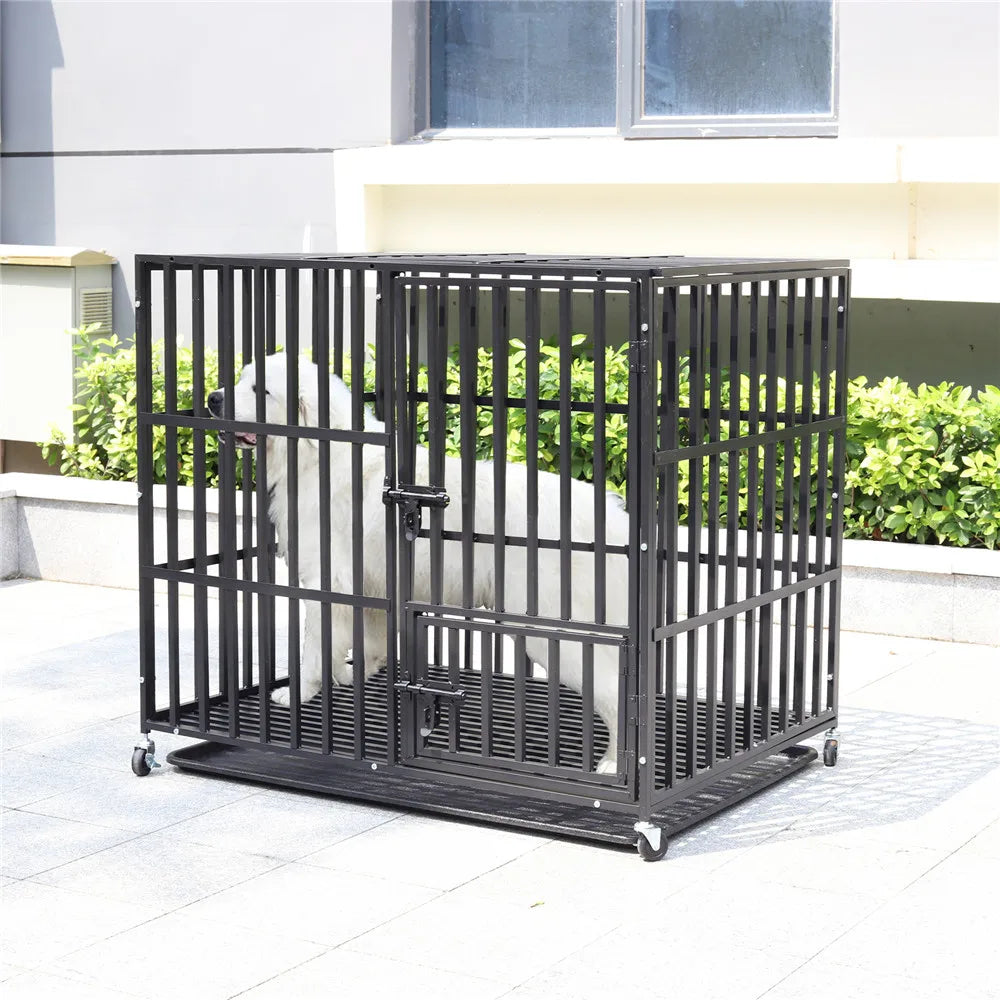 BINGOPAW Rolling Heavy Dog Crate Kennel Playpen With Tray