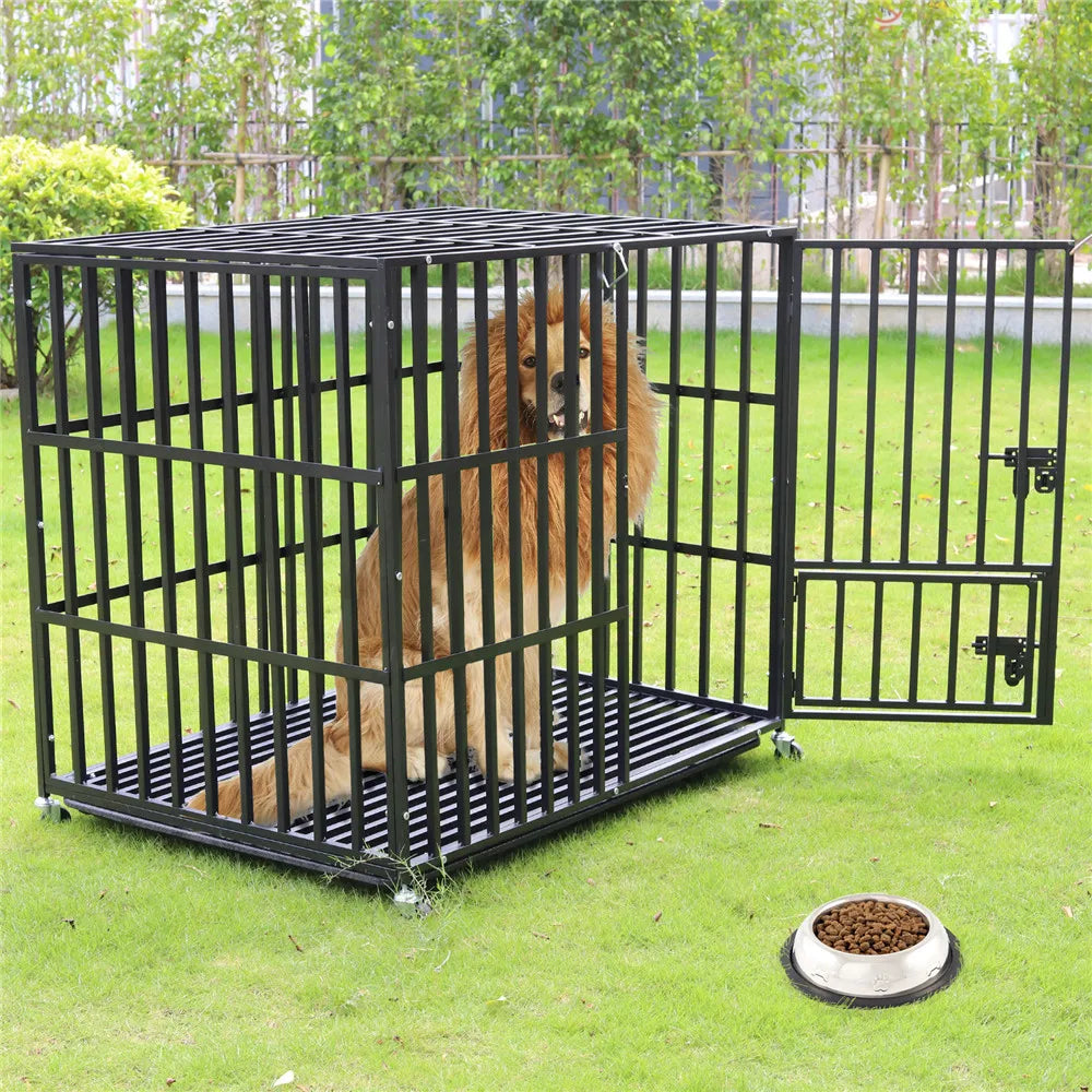 BINGOPAW Rolling Heavy Dog Crate Kennel Playpen With Tray