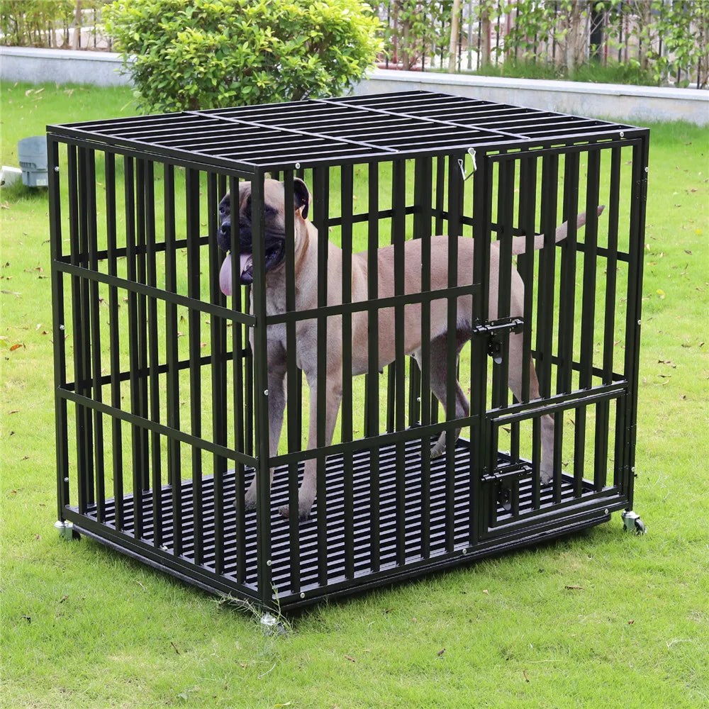 BINGOPAW Rolling Heavy Dog Crate Kennel Playpen With Tray
