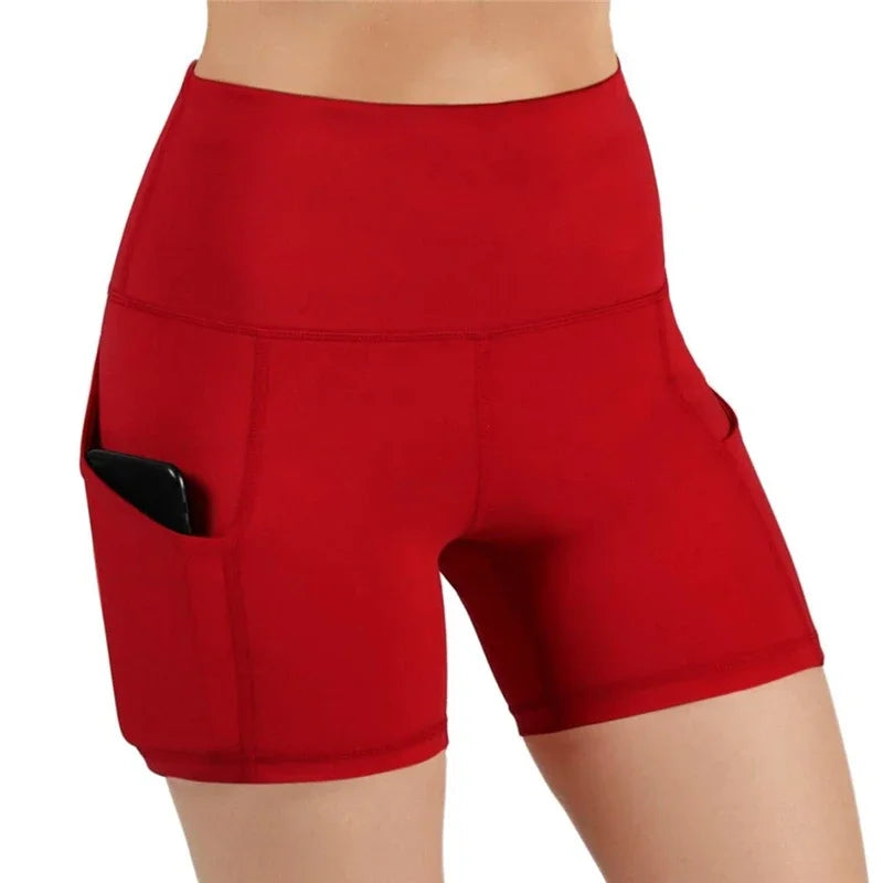 Women High Waist Yoga Shorts With Phone Pocket For Workout