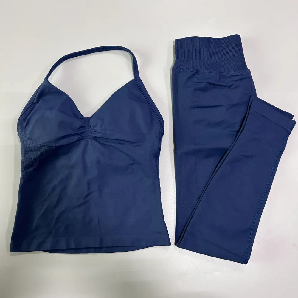 No Logo Seamless Gym Set For Women High Waist Leggings