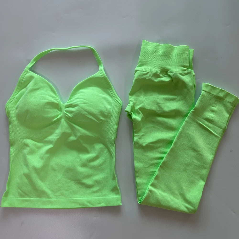 No Logo Seamless Gym Set For Women High Waist Leggings