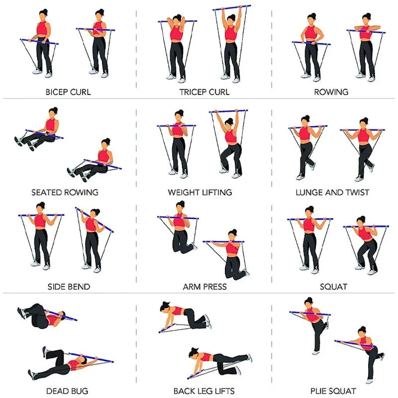 None Multifunctional Pilates Bar With Resistance Bands