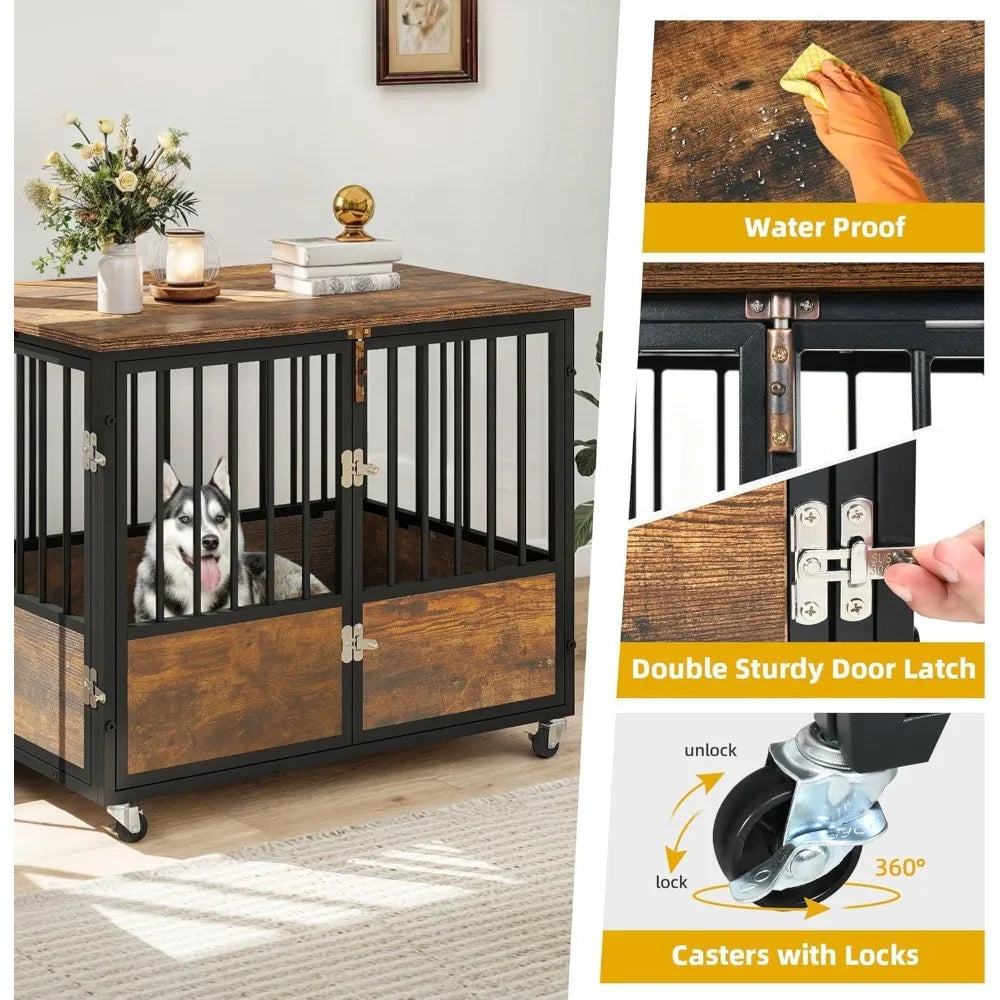 DAFIFY Dog Crate Furniture With Wheels End Table Kennel
