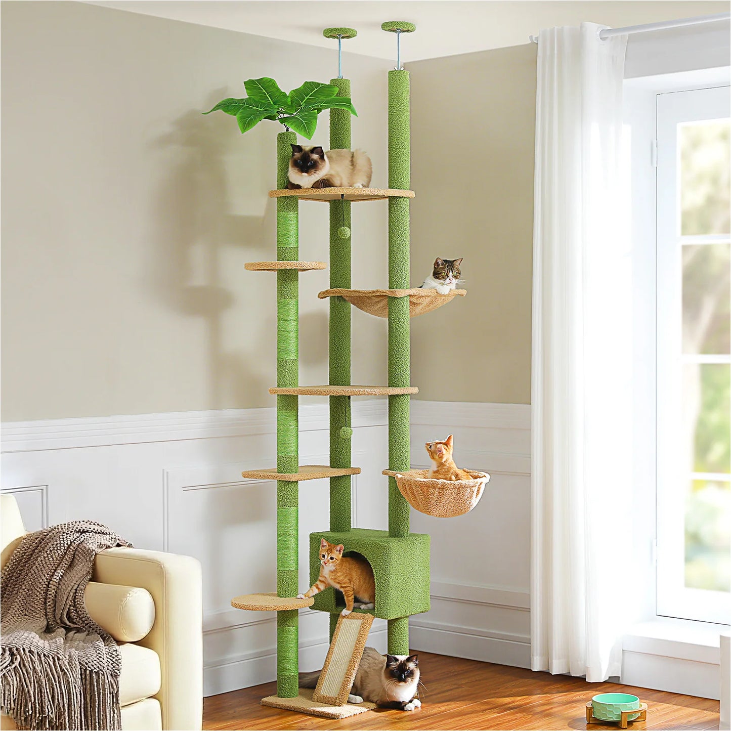 PAWZ Road Height Adjustable Cat Tree With Hammock Sisal Posts