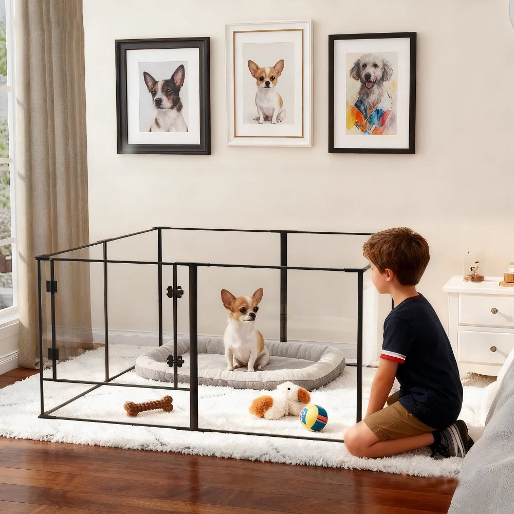 BORWART Acrylic Aluminum Dog Playpen Enclosure for Pets