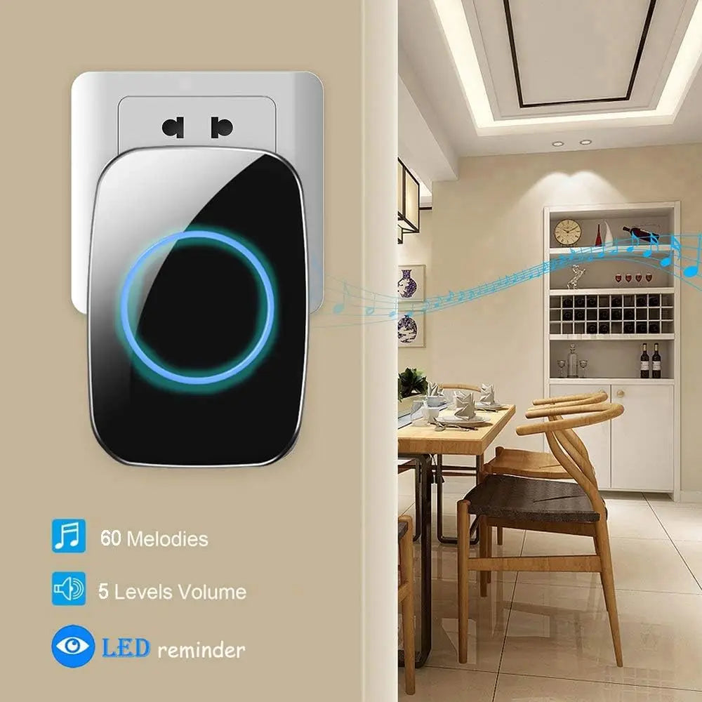 Wireless Doorbell Kit With 1000ft Range, Waterproof, 60 Chimes, LED