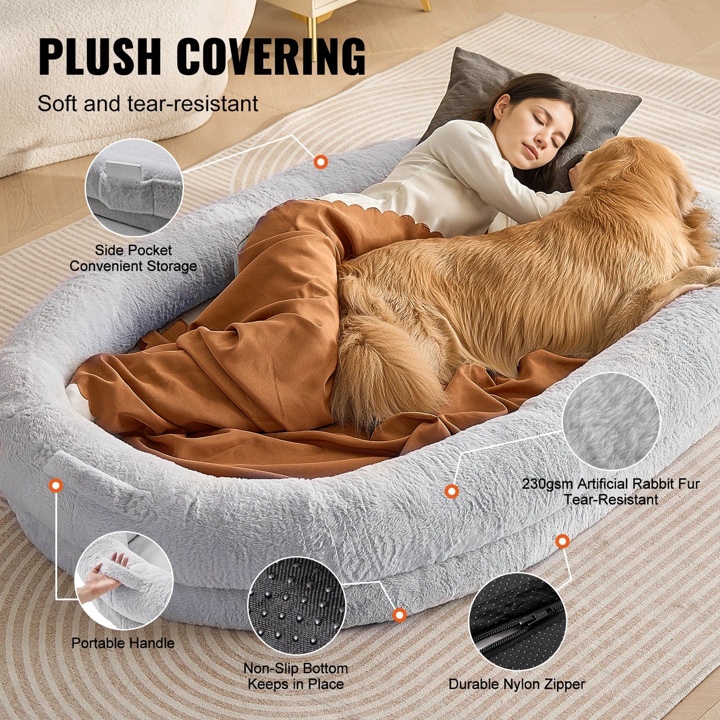 SucceBuy Orthopedic Human Dog Bed With Washable Fur Cover