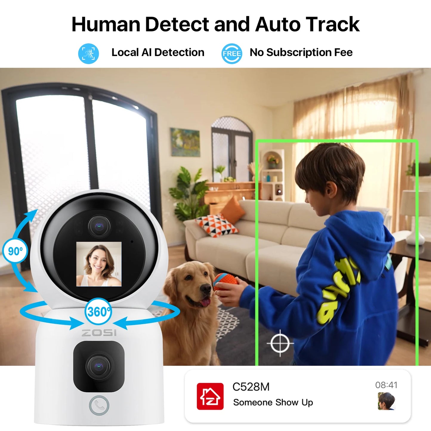 ZOSI 360 Smart Home Security Camera with AI Auto Tracking