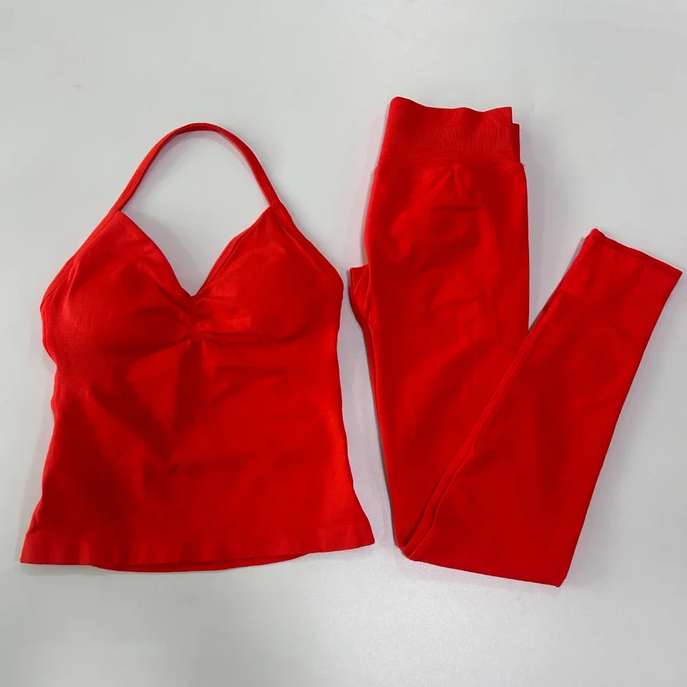No Logo Seamless Gym Set For Women High Waist Leggings
