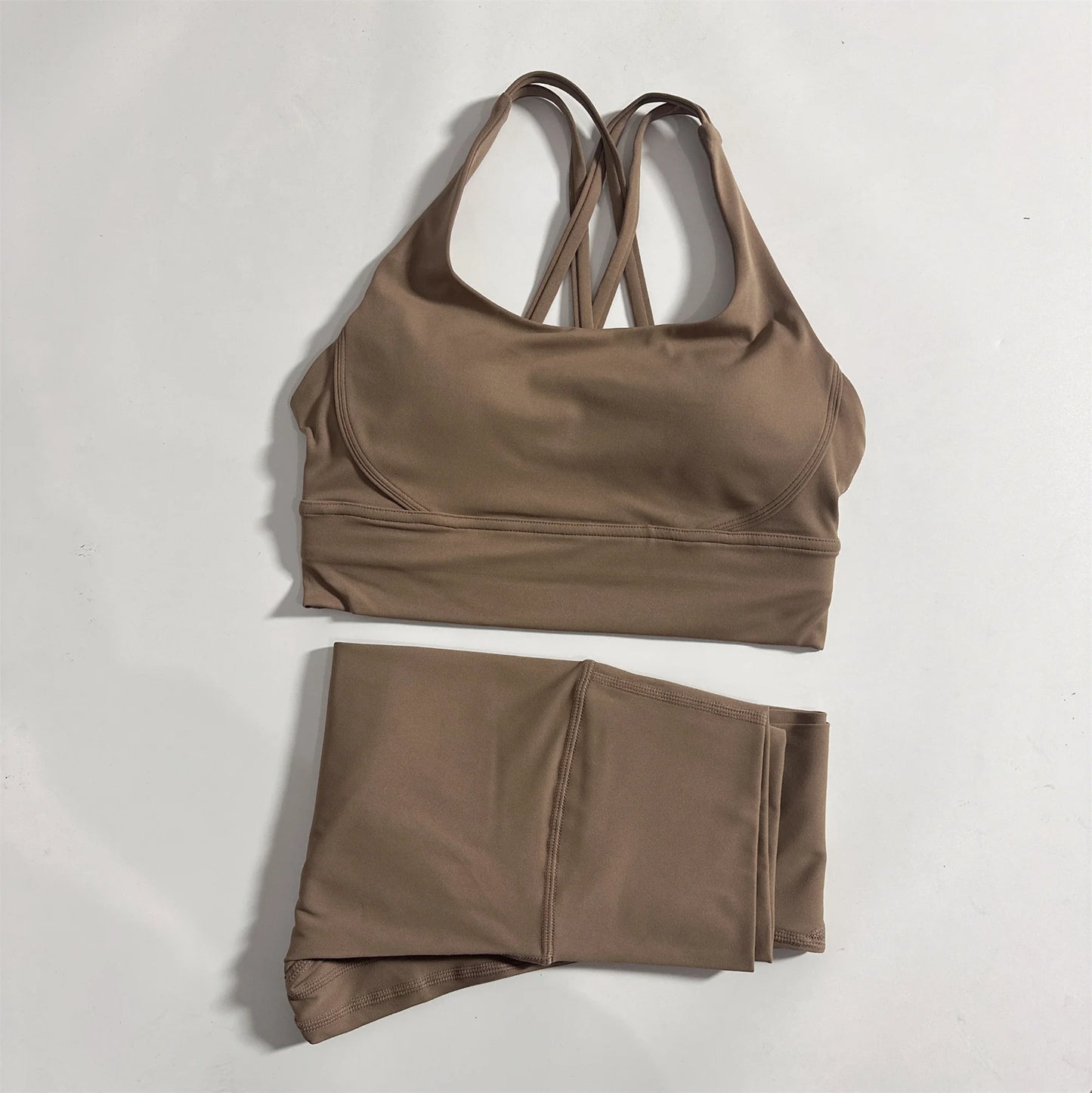 Monochrome Seamless Gym Set With Crossback Sports Bra And Leggings