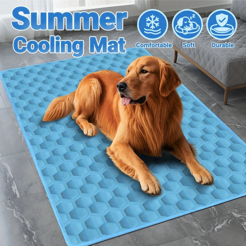 Dog Cooling Mat Portable Ice Silk Bed For Pets Indoors