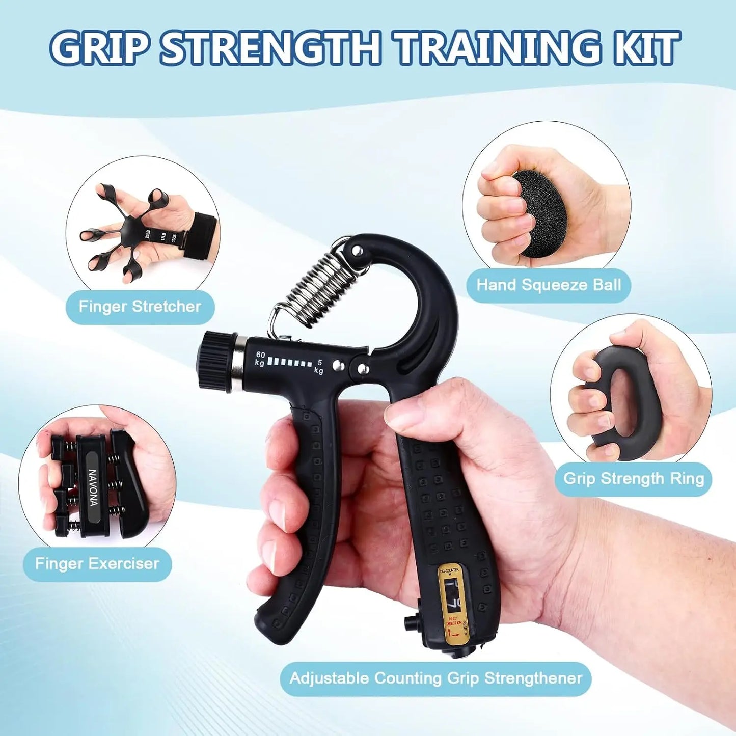 10-Piece Grip Strength Kit For Forearm And Finger Exercise