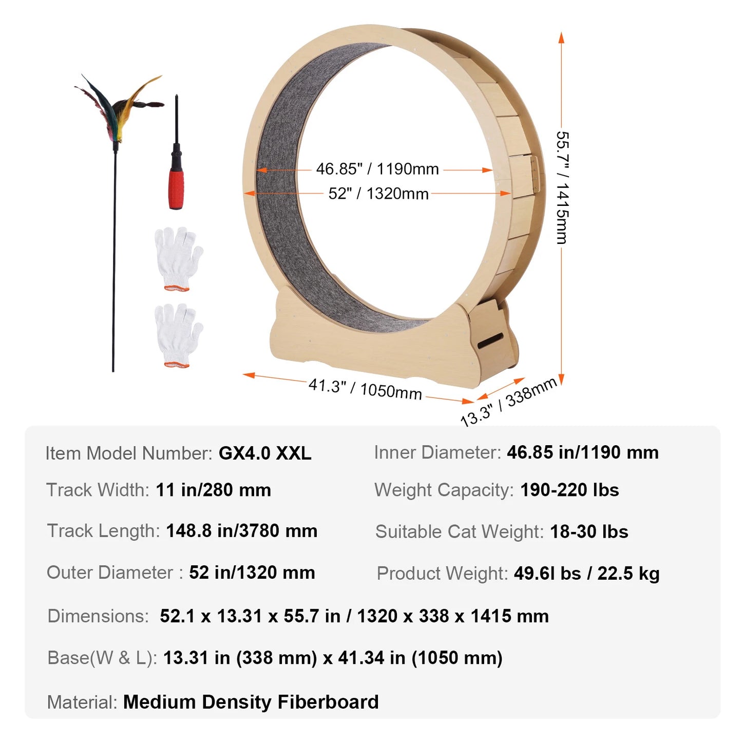 SucceBuy Wooden Cat Exercise Wheel Indoor Running Teaser With Detachable Carpet