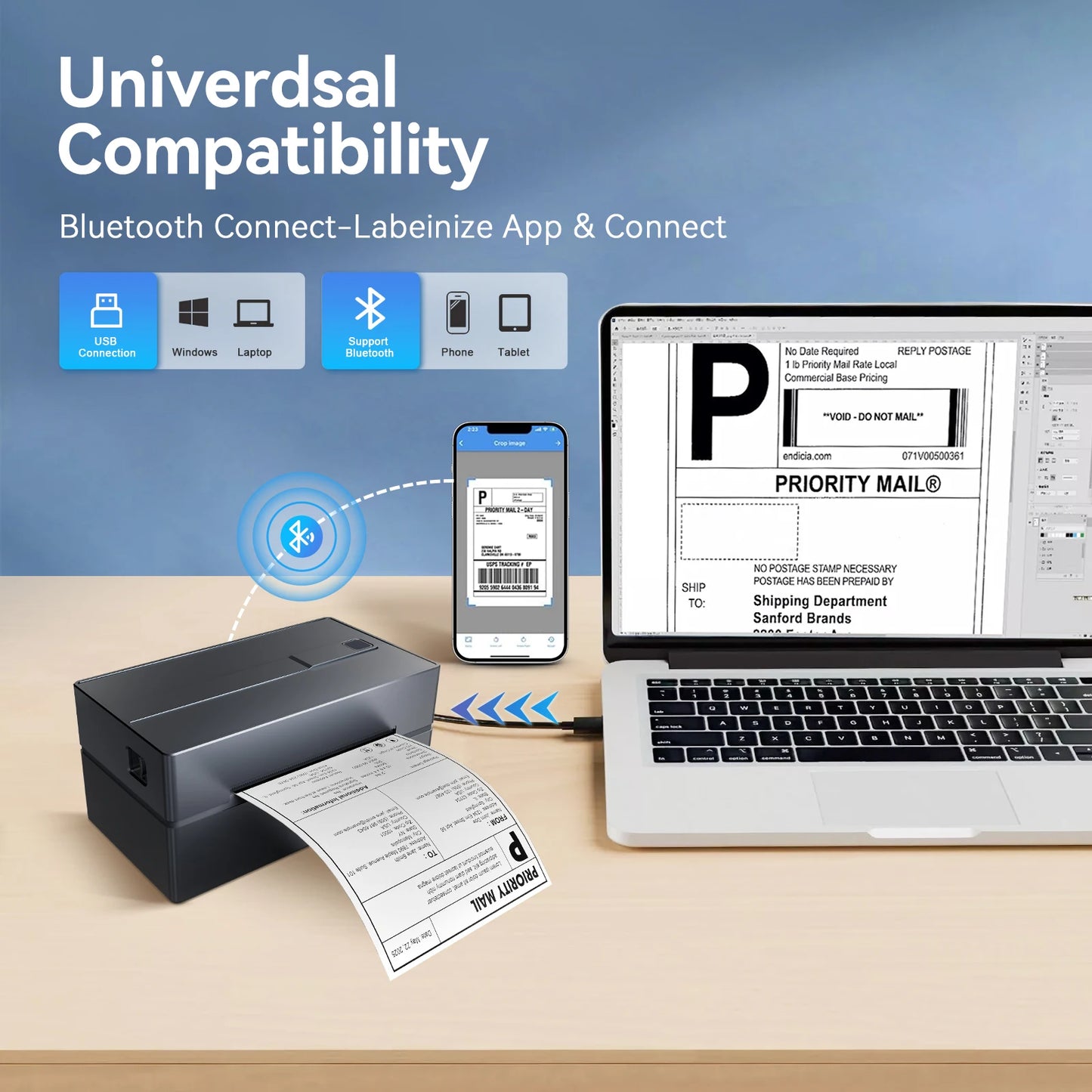 TakeYou Thermal Label Printer Portable No Ink Required 203DPI Bluetooth USB