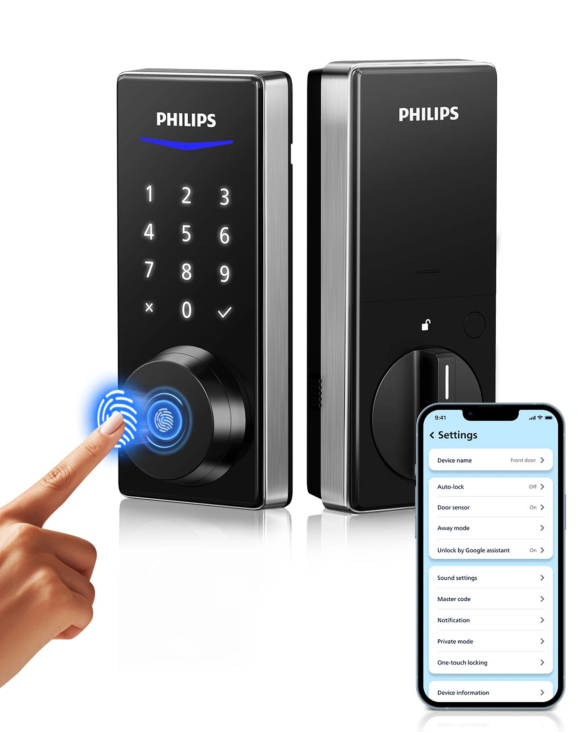 Philips Fingerprint Smart Lock, APP Control, Keyless Entry Door Lock, Auto-Lock, 9-Month Long Battery