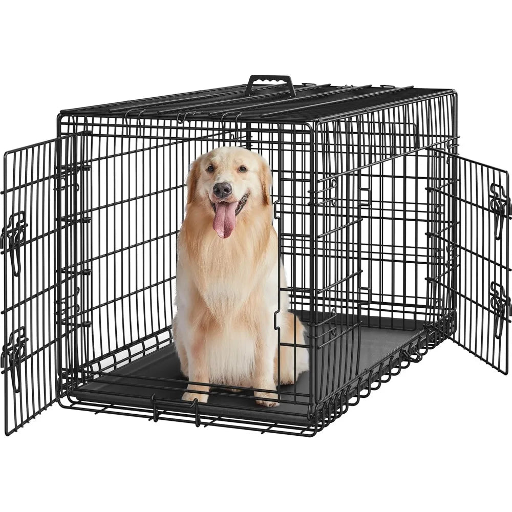 Collapsible Double Door Dog Crate With Divider And Removable Tray