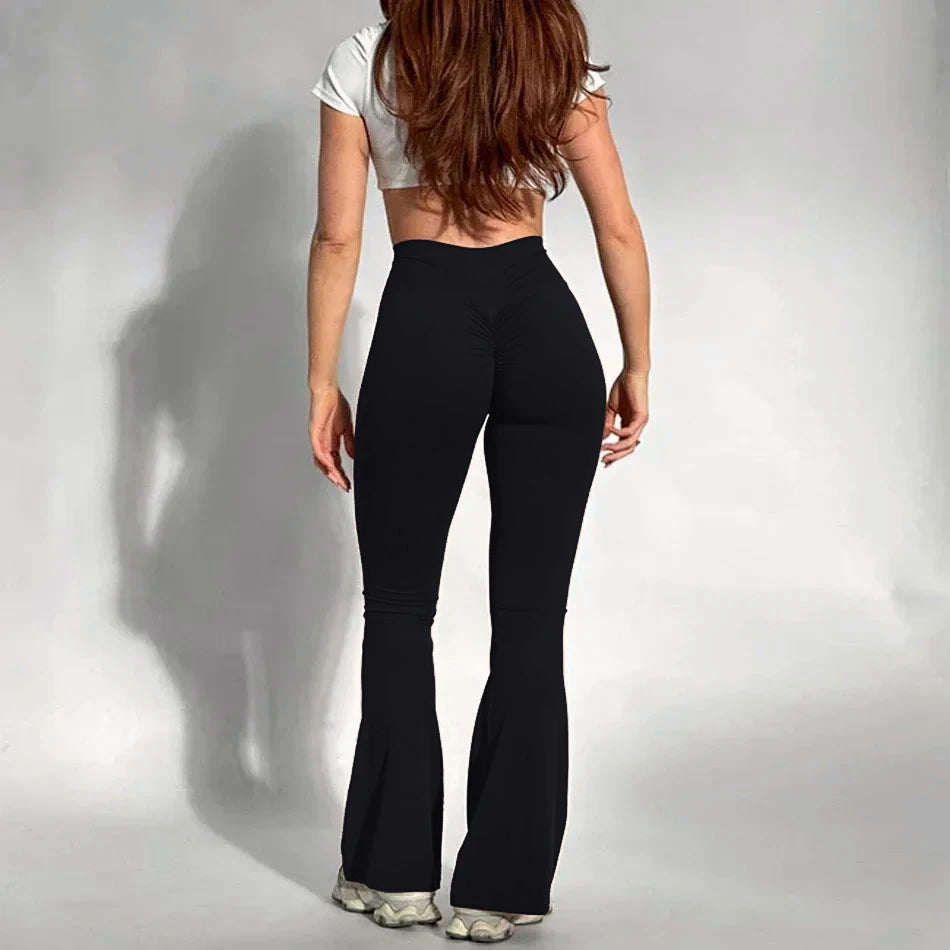 Women's High Waisted Tummy Control Yoga Trousers Wide-Leg With Pockets