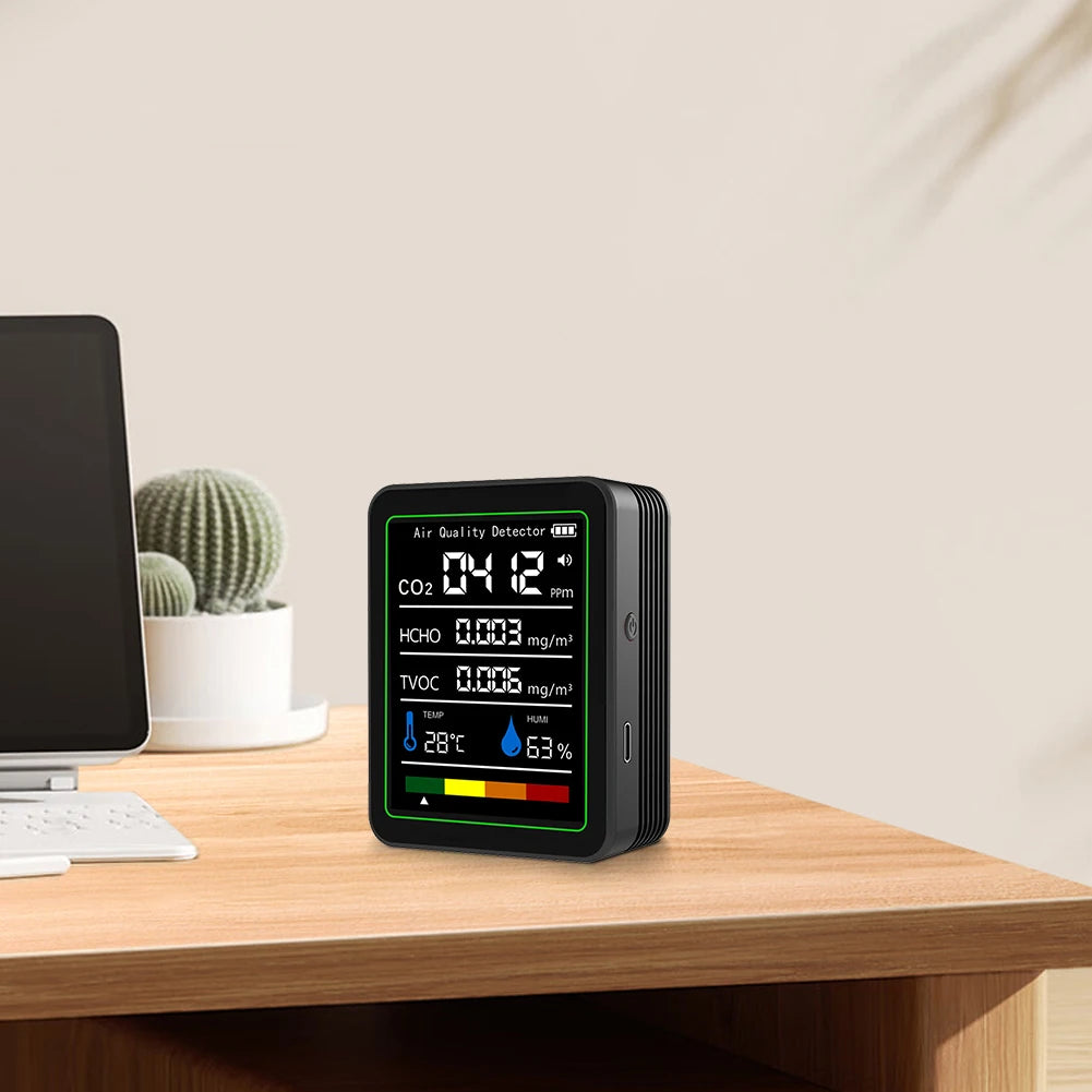 APWIKOGERCO2 5-In-1 Formaldehyde CO2 Temperature Humidity Monitor