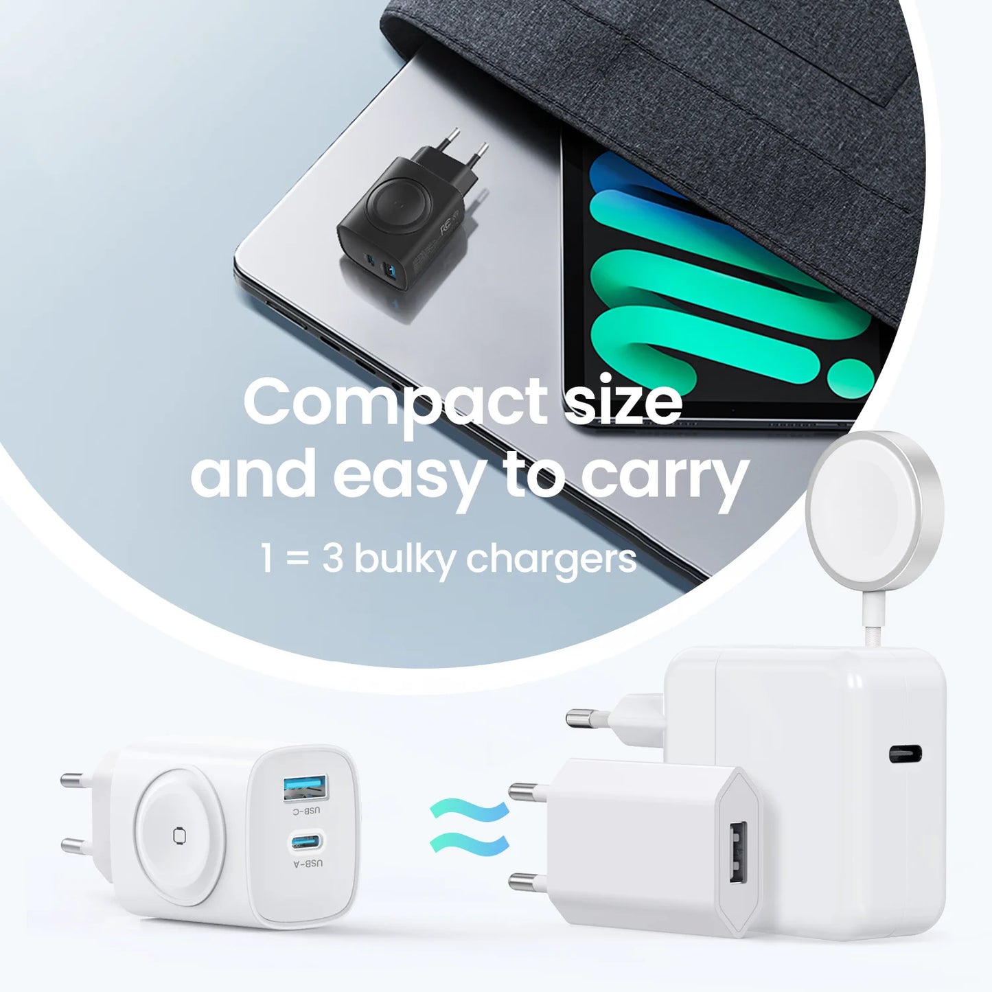 Topadre 3-In-1 USB-C Wall Charger For Apple Watch iPhone iPad