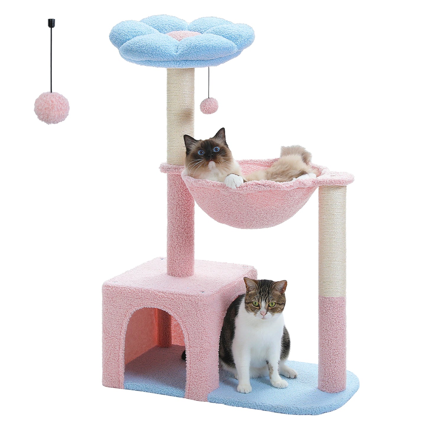 PETEPELA Flower Cat Tree With Metal Frame Hammock Scratching Posts