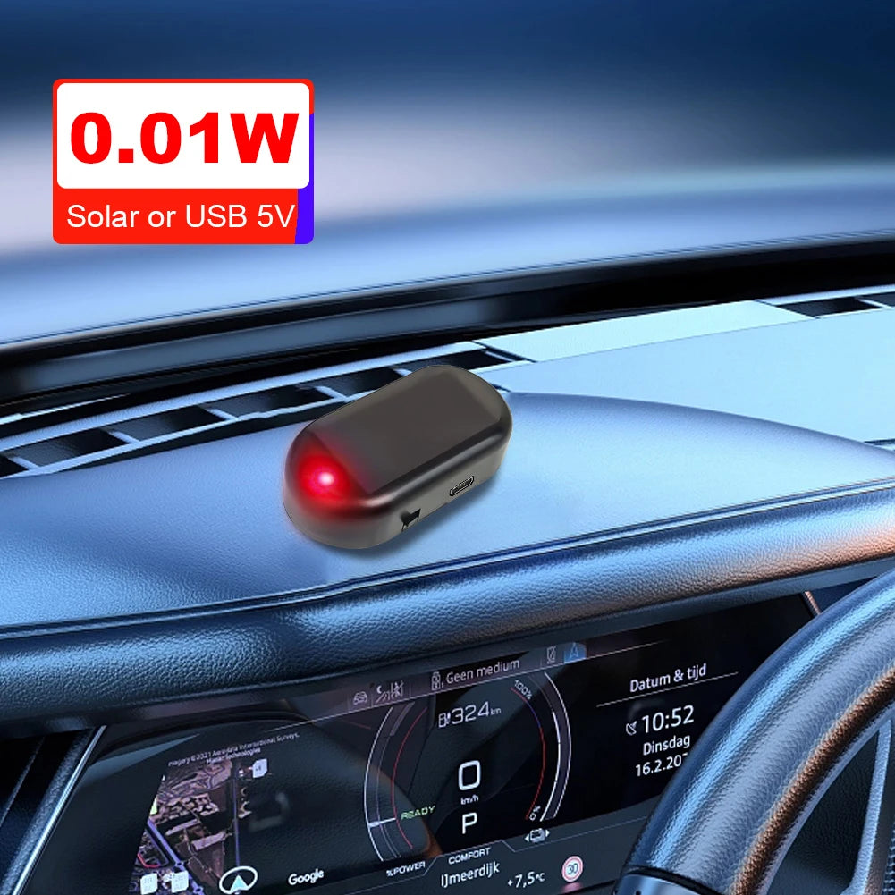 Solar Powered Car Fake Security Light Blue/Red Light Simulated Dummy Alarm Wireless Strobe Signal Alarm Anti-Theft Caution Lamp