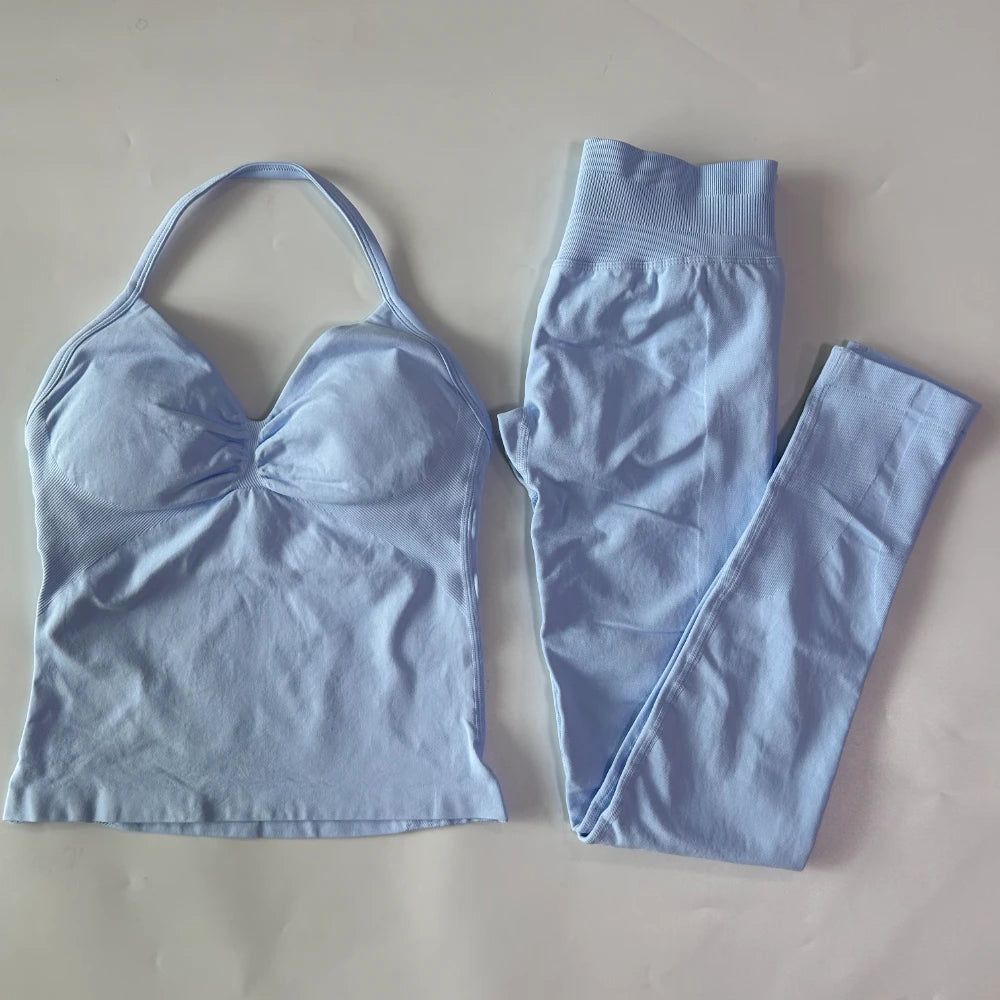 No Logo Seamless Gym Set For Women High Waist Leggings