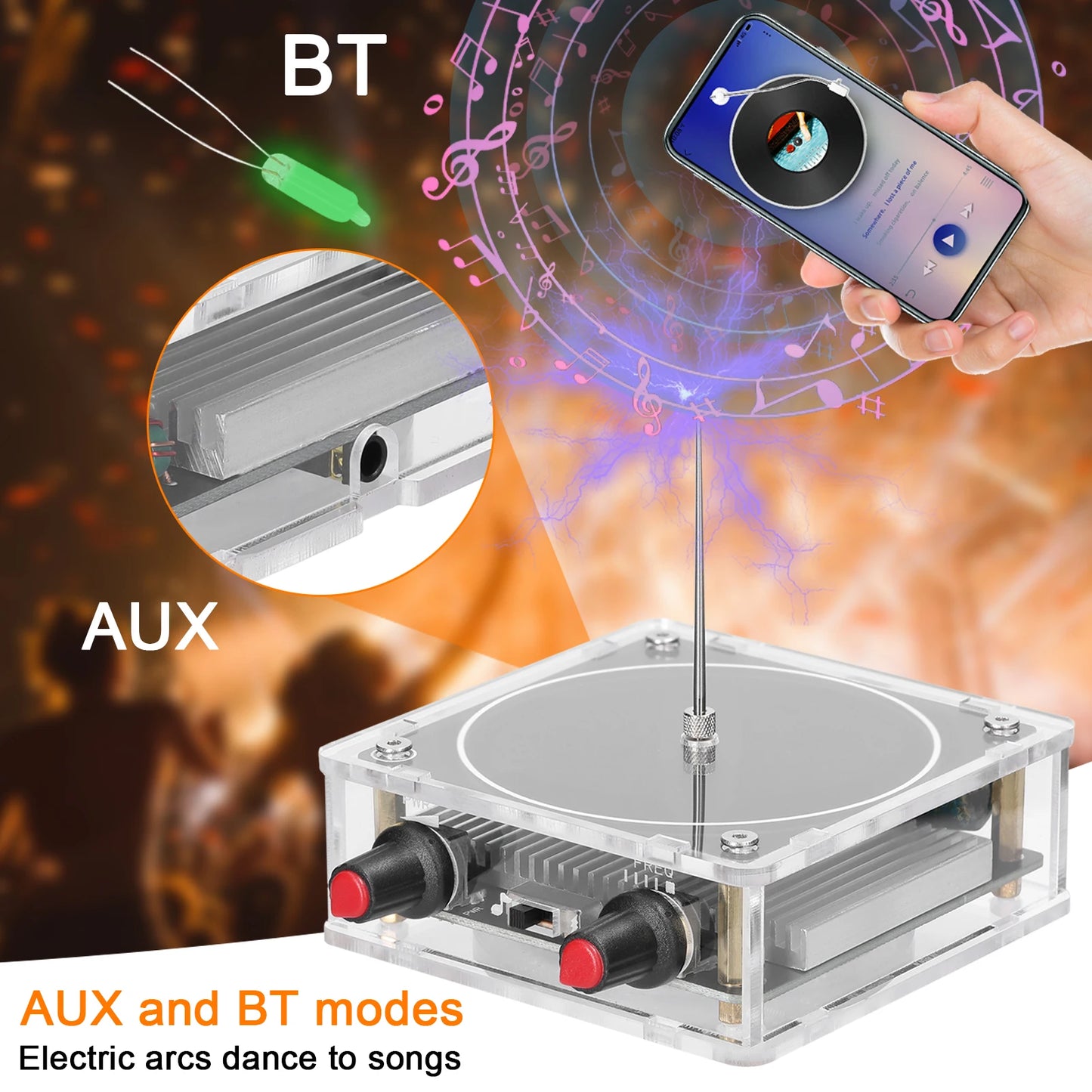 Portable Handheld Tesla Coil Speaker Bluetooth Artificial Lightning Generator