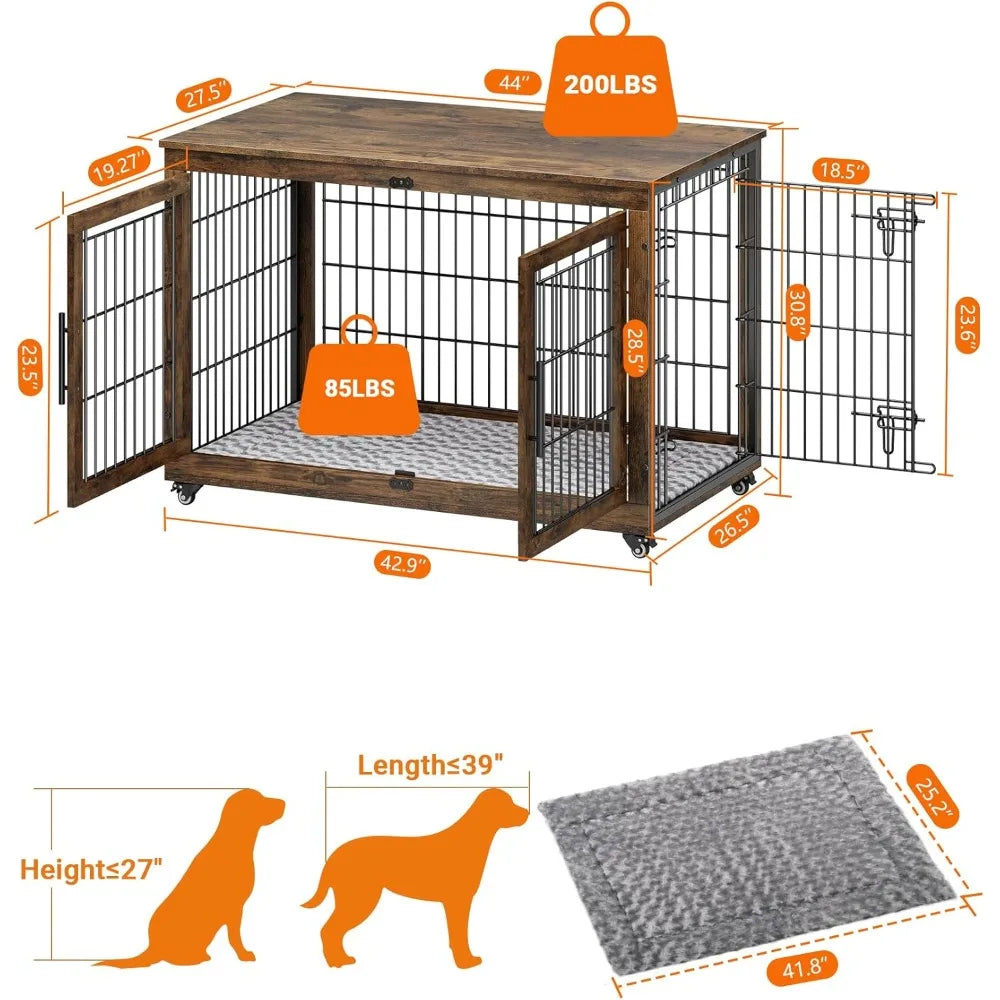 Engineered Wood Dog Crate Furniture With Cushion Set Of 2