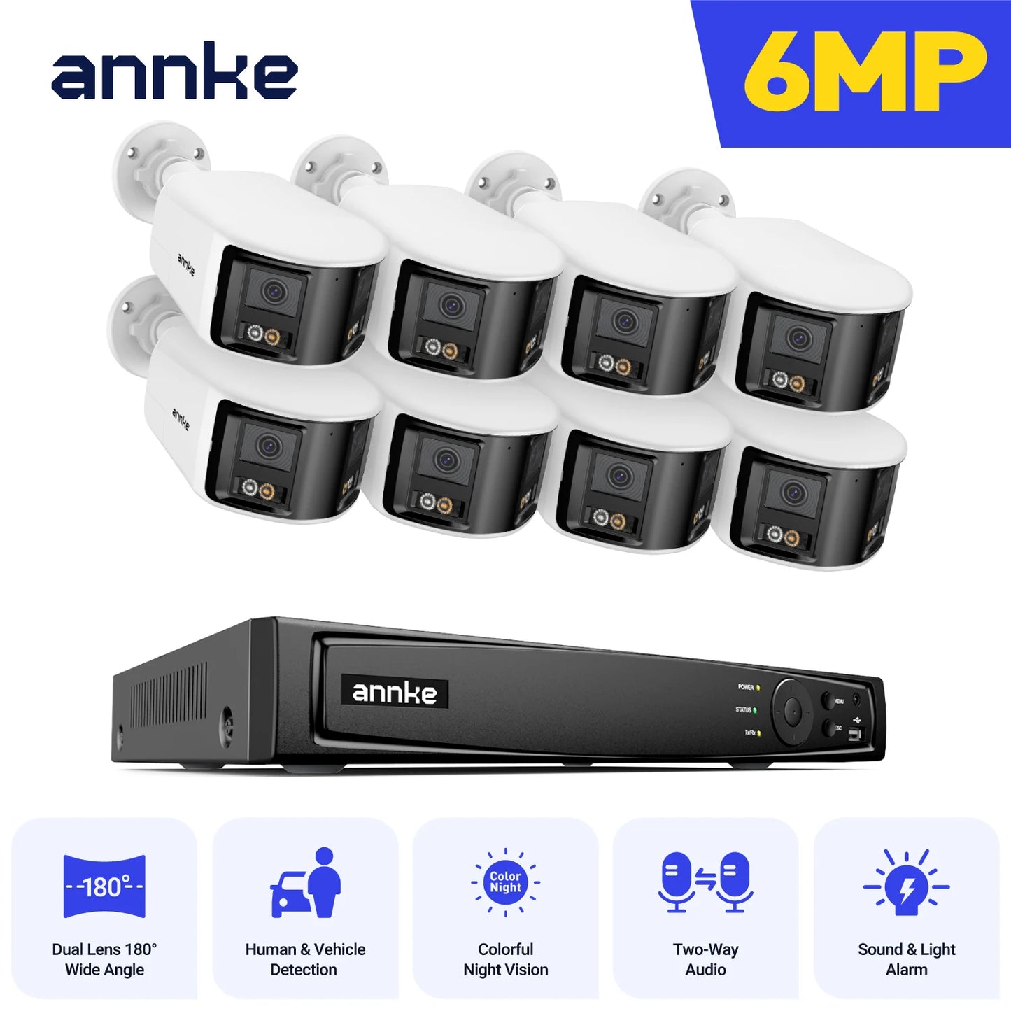 ANNKE 4K Security Camera System With 180 Panoramic Dual Lens NVR