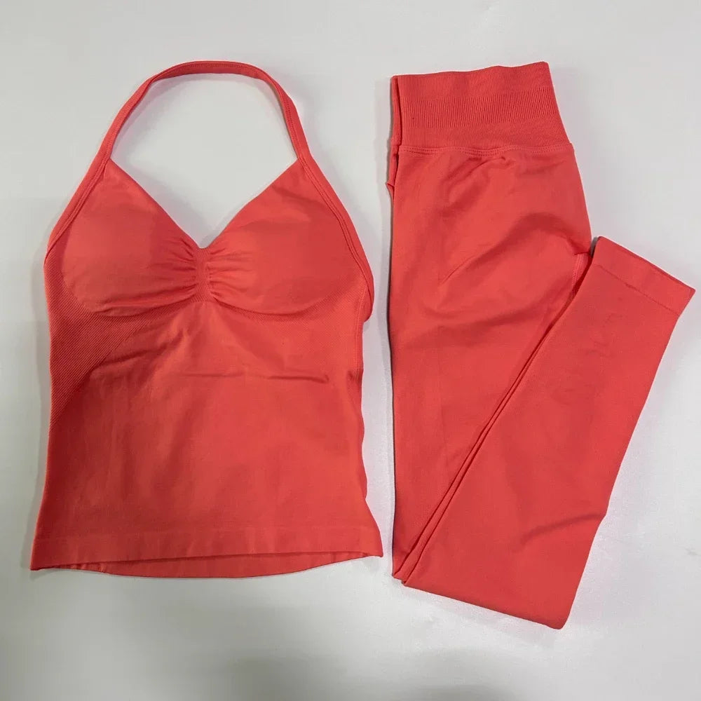 No Logo Seamless Gym Set For Women High Waist Leggings