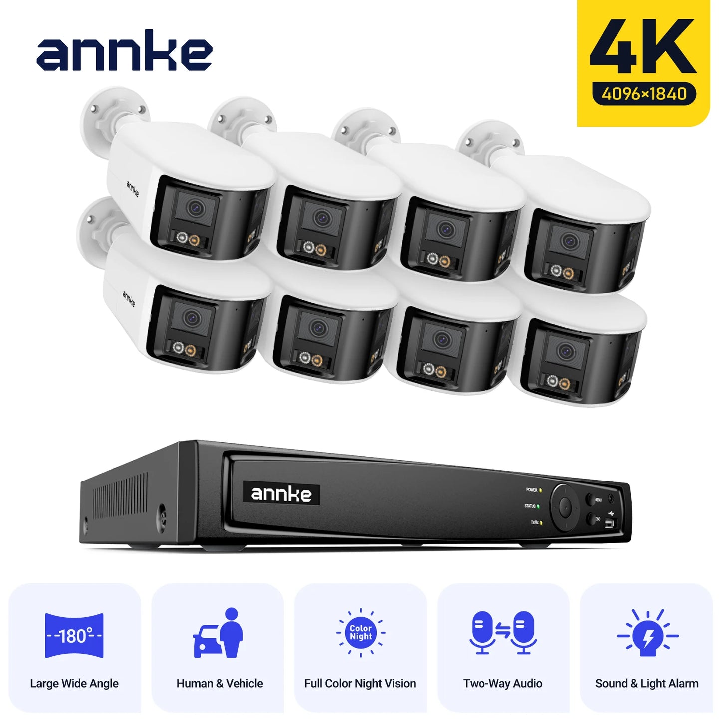 ANNKE 4K Security Camera System With 180 Panoramic Dual Lens NVR