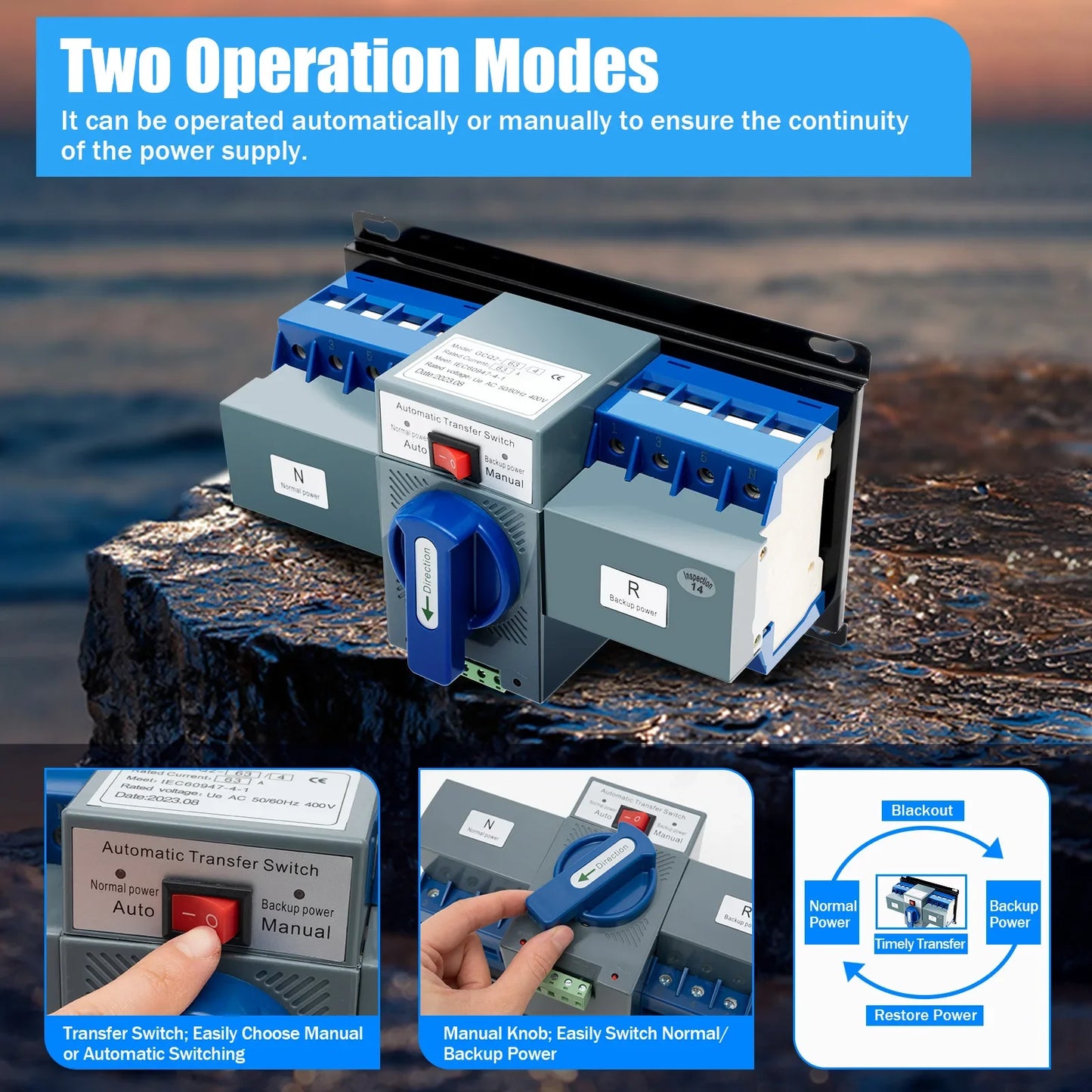4P 63A Pro Dual Power Automatic Transfer Switch For Generator