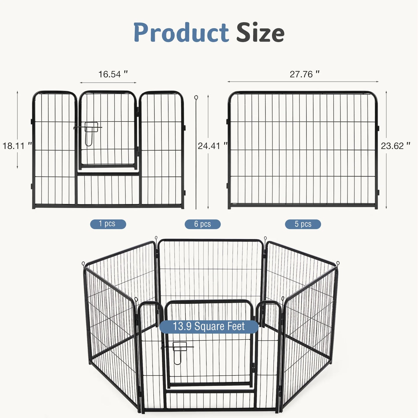 JHK Six Panel Foldable Metal Dog Playpen For Outdoor Use