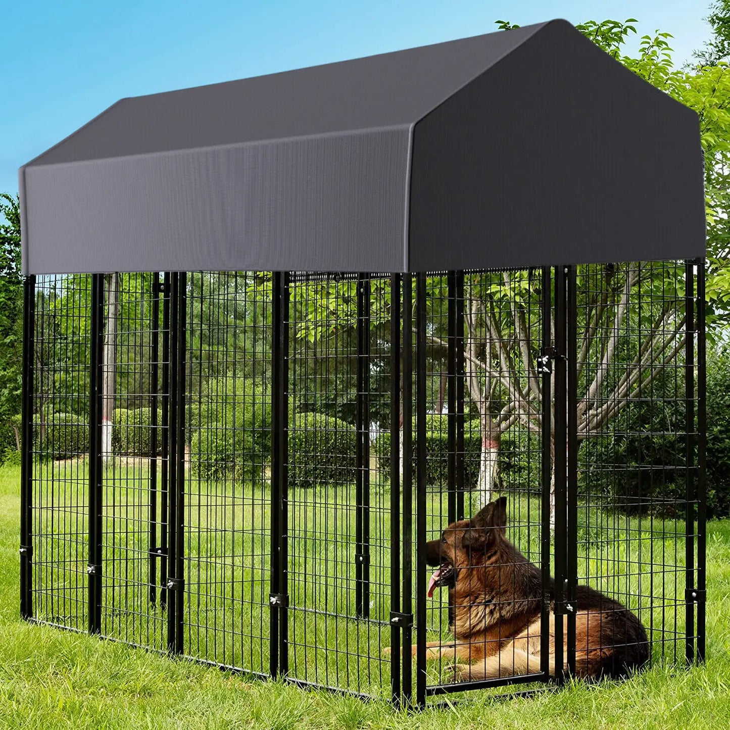 Outdoor Dog Kennel With Waterproof Cover And Welded Wire Frame