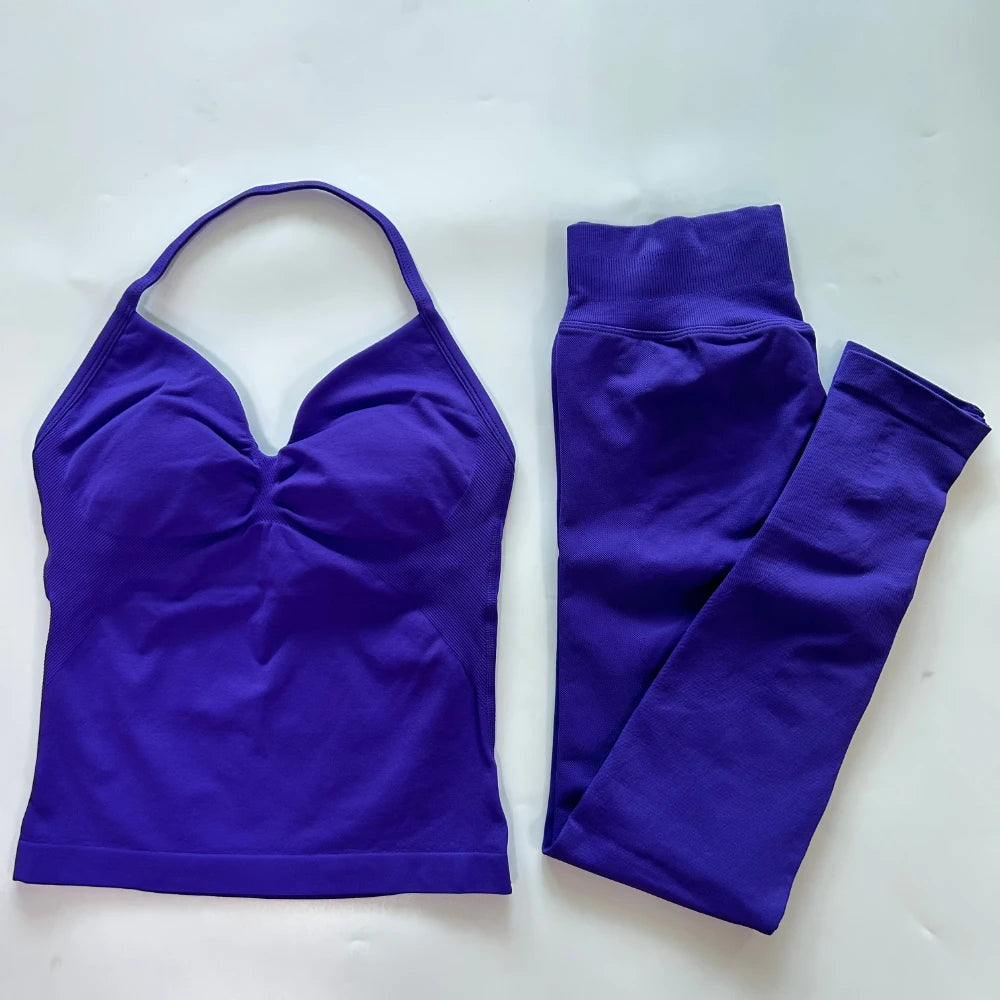 No Logo Seamless Gym Set For Women High Waist Leggings